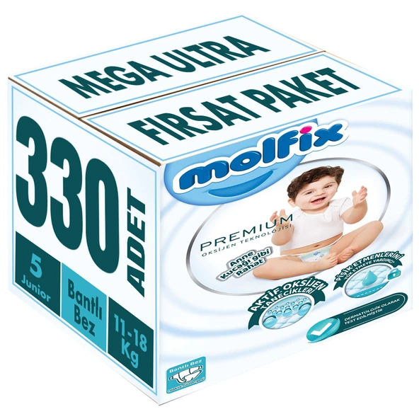 Molfix Premium Bebek Bezi Beden:5 (11-18KG) Junior 330 Adet Mega Ultra Fırsat Pk ürün görseli 1