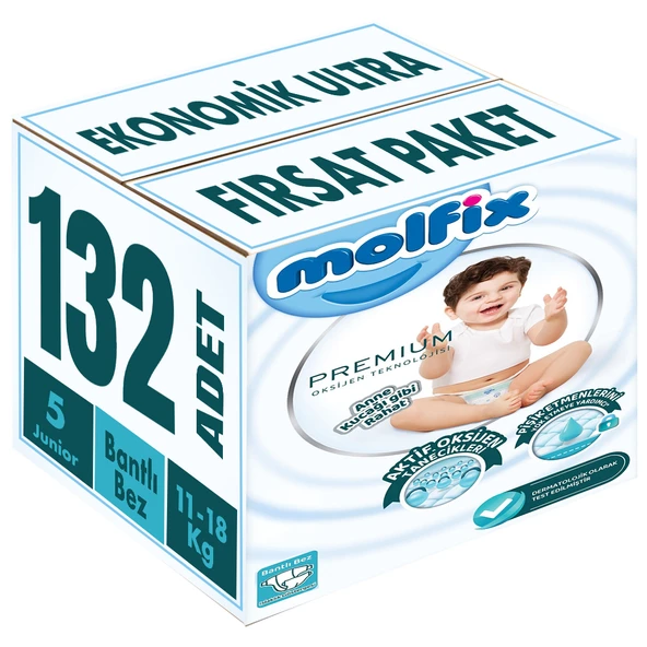 Molfix Premium Bebek Bezi Beden:5 (11-18KG) Junior 132 Adet Ekonomik Ultra Fırsat Pk ürün görseli 1