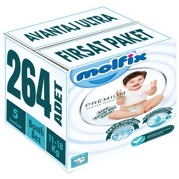 Molfix Premium Bebek Bezi Beden:5 (11-18KG) Junior 264 Adet Avantaj Ultra Fırsat Pk ürün görseli 1