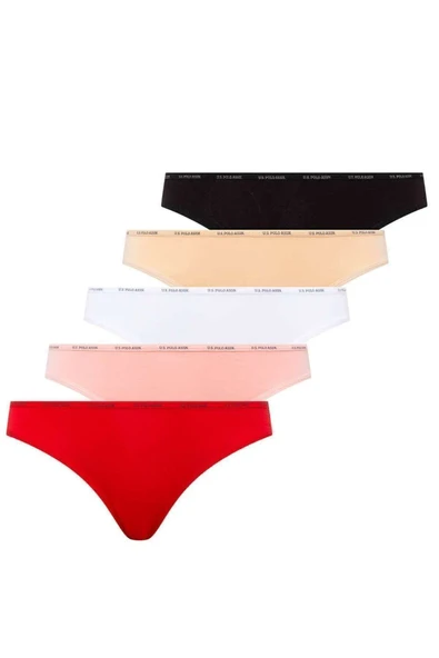 U.S. Polo Assn. Kadın 5'li Slip (Kırmızı-Somon-Ten-Beyaz-Siyah) ürün görseli 1