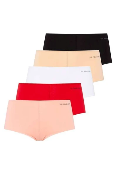 U.S. Polo Assn. Kadın 5'li Şort Boxer (Kırmızı-Somon-Ten-Beyaz-Siyah) ürün görseli 1