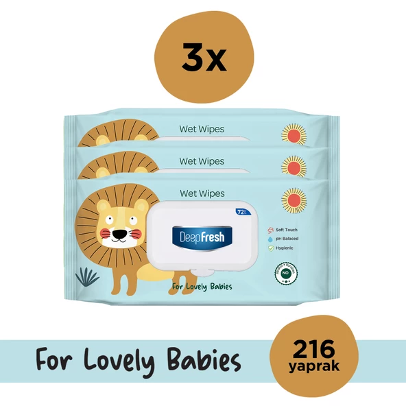 DeepFresh Islak Mendil Lovely Babies Aslan 3 x 72 Yaprak ürün görseli 1