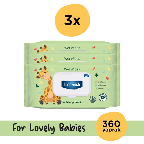 DeepFresh Islak Mendil Lovely Babies Zürafa 3 x 120 Yaprak ürün görseli 1