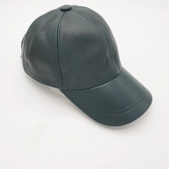 Koyu Yeşil Renk Deri Unisex Şapka ürün görseli 1