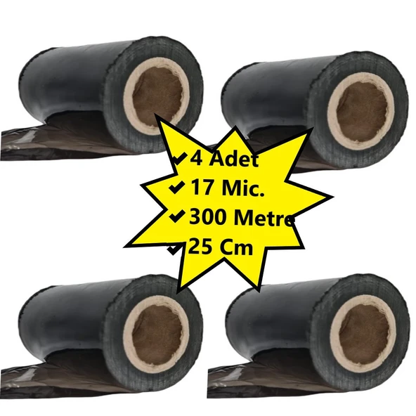 Palet Siyah Dilimli Streç 25 CM 17 Mic.  1000Gr / 300mt. Siyah 4 Adet ürün görseli 1