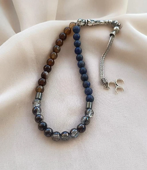 Tesbih 33 lük 8 mm Küre Kesim Karışık Doğal Taşı Tespih ürün görseli 1