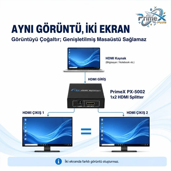 PrimeX PX-5002 1080P 2K 4K UHD 2 Port HDMI Spliter (Adaptörlü) 5
