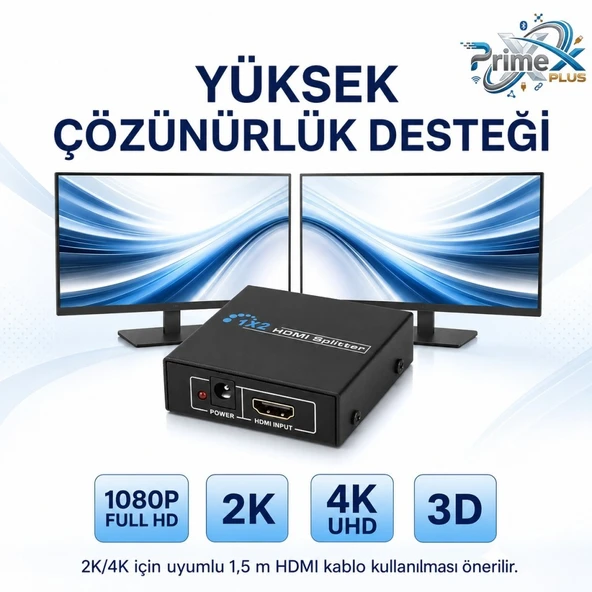 PrimeX PX-5002 1080P 2K 4K UHD 2 Port HDMI Spliter (Adaptörlü) 4