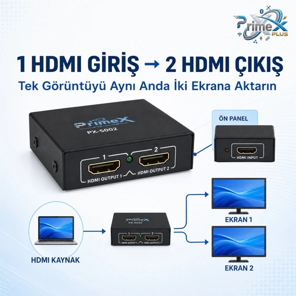 PrimeX PX-5002 1080P 2K 4K UHD 2 Port HDMI Spliter (Adaptörlü) 2
