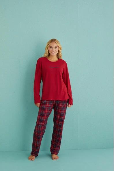 Gd Goldoremi 50902-55 Urban Style Milan Kumaş Uzun Kol Ekoseli Pijama Takımı ürün görseli 1