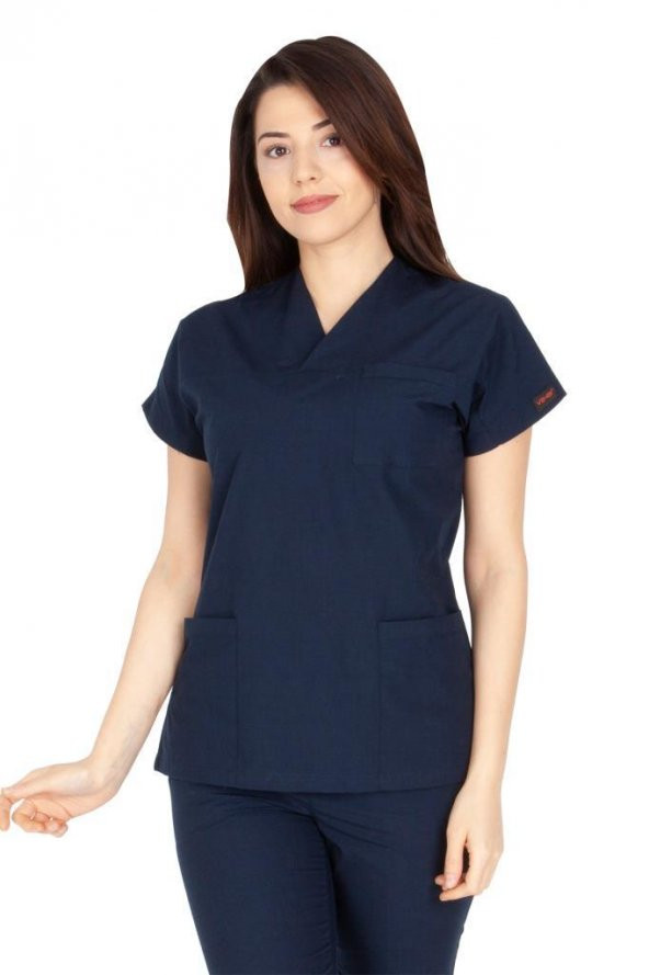Kadın Doktor Hemşire Forması Scrubs Alpaka Kumaş Hastane Nöbet Tek Üst (Zarf Yaka Yarasa Kol) ürün görseli 1
