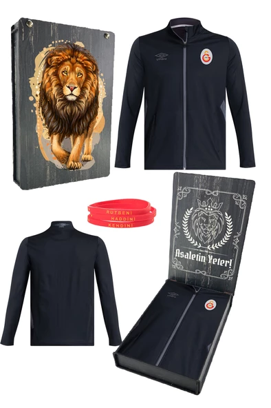 Galatasaray Orijinal Lisanslı Fermuarlı Dik Yaka Siyah Antrenman Sweat + Bileklik Set Ahşap Kutulu ürün görseli 1