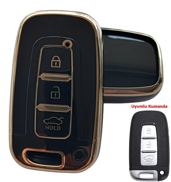Kia Sportage Rio Soul Optima Sorento Uyumlu Smart Kumanda Kılıfı Oto Anahtarlık 3 Tuşlu Siyah Gold ürün görseli 1