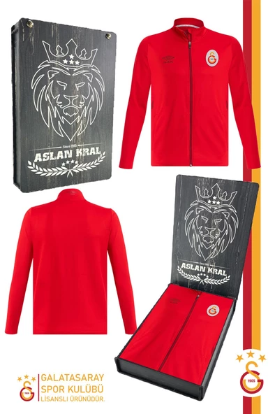 Galatasaray Orijinal Lisanslı Tam Fermuarlı Dik Yaka Kırmızı Antrenman Sweat Hediyelik Ahşap Kutulu ürün görseli 1