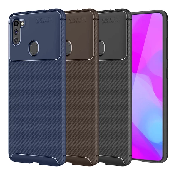 Samsung Galaxy A11 (A115) Kılıf Focus Carbon Desen Silikon Arka Kapak ürün görseli 1