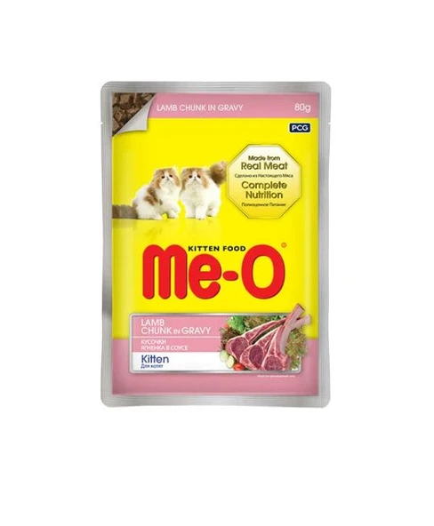 Me-O Pauch Sos İçinde Kitten Parça Kuzulu Kedi Konserve Mama 80 gr ürün görseli 1