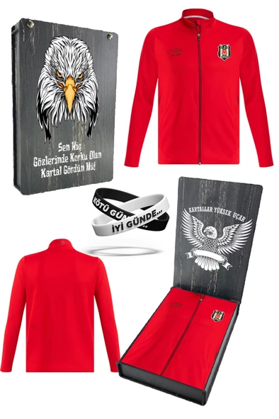 Beşiktaş Orijinal Lisanslı Tam Fermuarlı Dik Yaka Kırmızı Antrenman Sweat + Bileklik Set Özel Kutulu ürün görseli 1