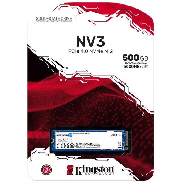 500 GB KINGSTON NV3 M.2 NVME PCIE GEN4 5000/3000MBS SNV3S/500G ürün görseli 1