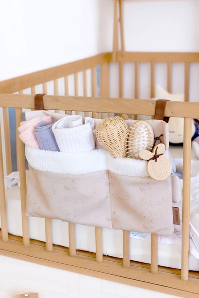 Pratik Askılı Organizer Bebek Arabası Beşik Kenar Fluffy Organizer Solid Bej ürün görseli 1