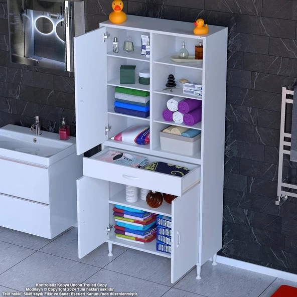 Modilayn AFRA 80x173x32,5 cm 1 Çekmece 3 Kapak 7 Raf 10 Bölme Çok Amaçlı Banyo & Mutfak Dolabı  ürün görseli 1