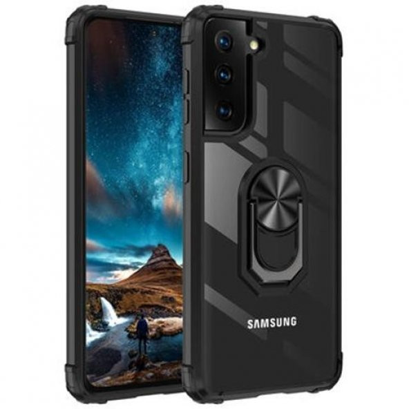 Galaxy S21 Plus Kılıf Kenarları Renkli Antişok Şeffaf Yüzüklü ürün görseli 1