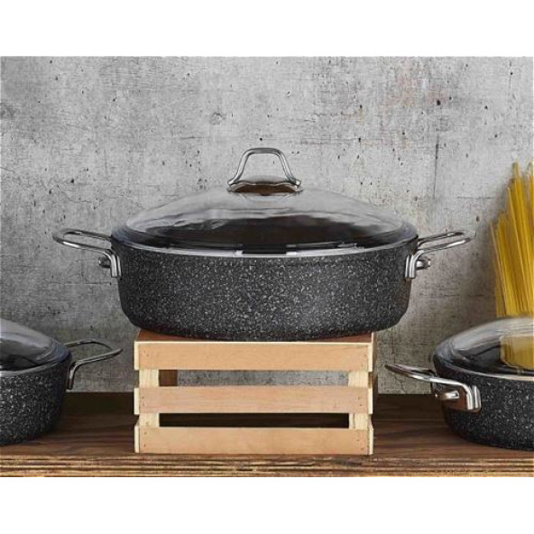 Falez Black Line Granit Döküm 22 cm Kısa Karnıyarık Tencere ürün görseli 1