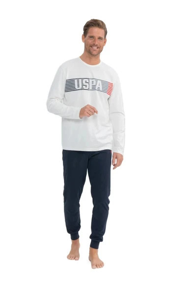 U.S. Polo Assn. Erkek Yuvarlak Yaka Göğüs Baskılı Pijama Takımı ürün görseli 1
