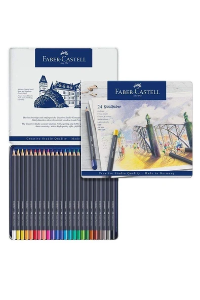 Faber Castell Goldfaber Kuru Boya Kalemi 24 Renk Teneke Kutu ürün görseli 1