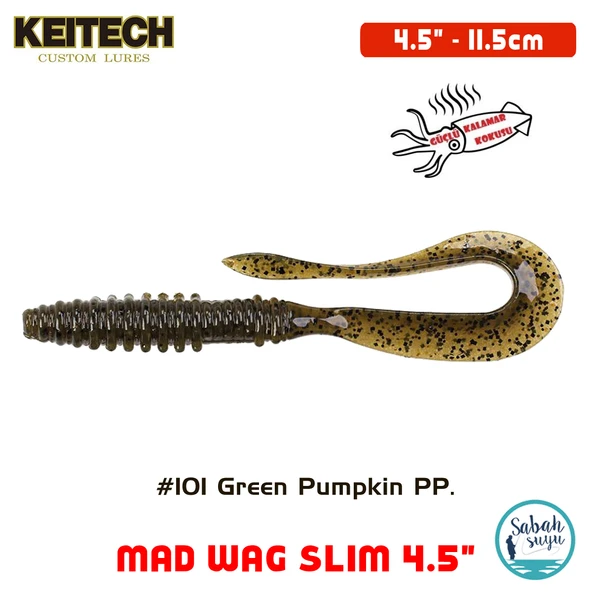 Keitech Mad Wag Slim 11.5cm (4.5") #101 Green Pumpkin PP. Kokulu Silikon Kurt ürün görseli 1