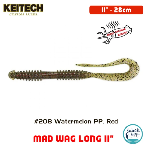 Keitech Mad Wag Long 28cm (11") #208 Watermelon PP. Red Kokulu Silikon Kurt ürün görseli 1
