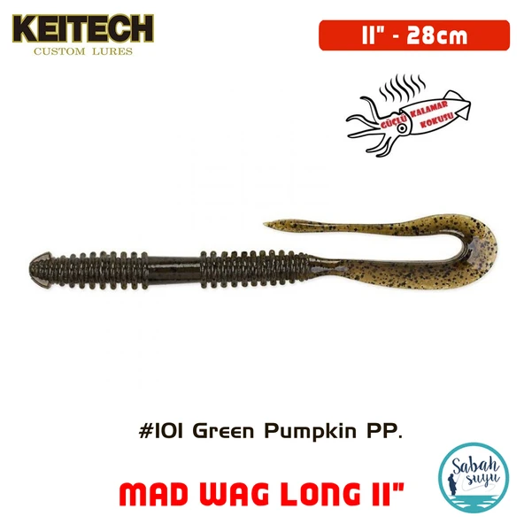 Keitech Mad Wag Long 28cm (11") #101 Green Pumpkin PP. Kokulu Silikon Kurt ürün görseli 1