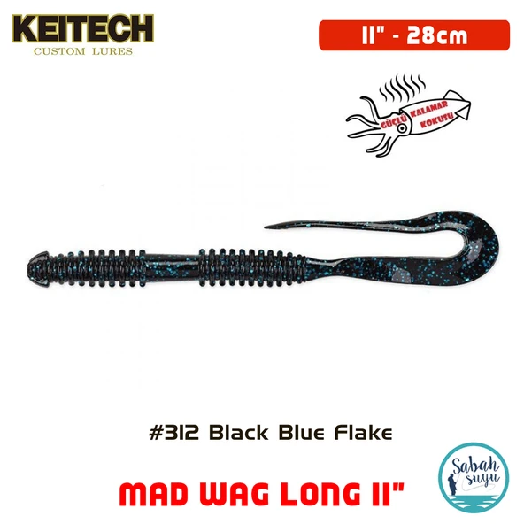 Keitech Mad Wag Long 28cm (11") #312 Black Blue Flake Kokulu Silikon Kurt ürün görseli 1