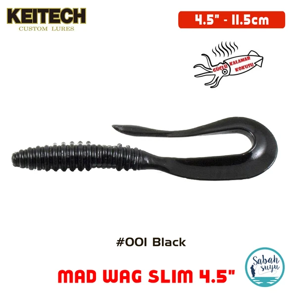 Keitech Mad Wag Slim 11.5cm (4.5") #001 Black Kokulu Silikon Kurt ürün görseli 1