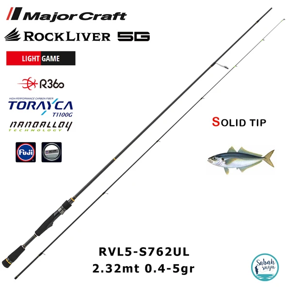 Major Craft Rockliver 5G RVL5-S762UL Solid 2.32mt 0.4-5gr (2P) LRF Kamış ürün görseli 1