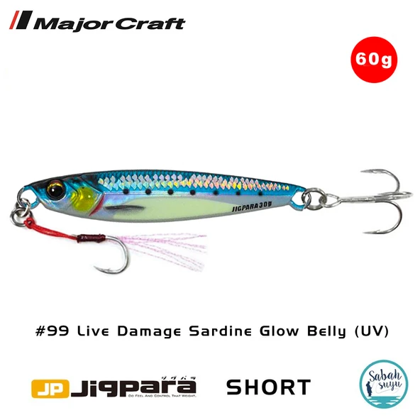 Major Craft Jigpara Short JPS-60gr 90mm #99 Live Damage Sardine Glow Belly (UV) ürün görseli 1