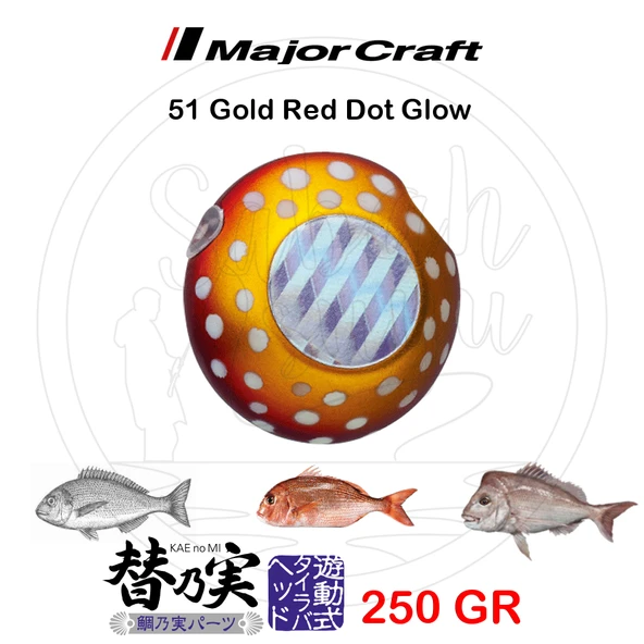 Major Craft TM-Head Slider Tai Rubber Jig 250gr #51 Gold Red Dot Glow ürün görseli 1