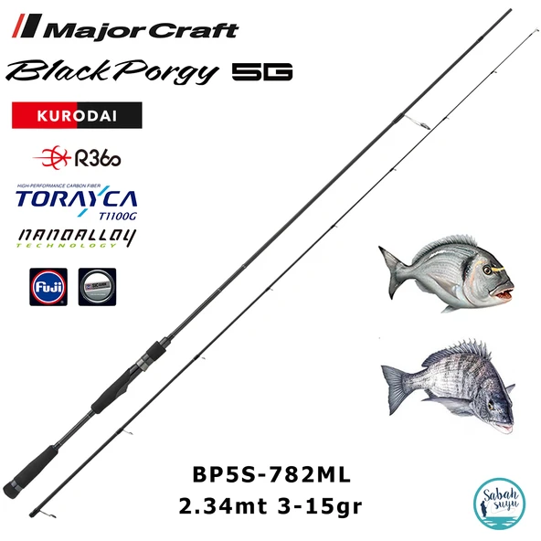 Major Craft 5G Black Porgy Kurodai BP5S-782ML 2.34mt 3-15gr (2P) Light Spin Kamış ürün görseli 1