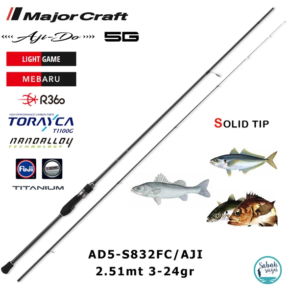 Major Craft 5G Ajido AD5-S832FC/AJI 2.51mt 3-24gr (2P) Light Spin Kamış ürün görseli 1