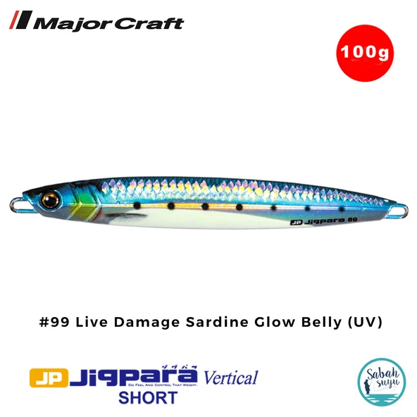 Major Craft Jigpara Vertical Short JPV-100gr 125mm #99 Live Damage Sardine Glow Belly (UV) ürün görseli 1