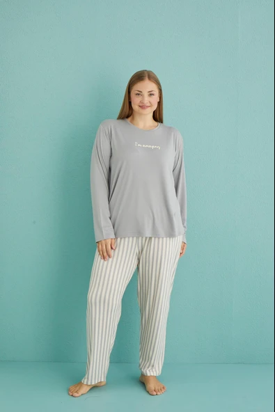 Gd Goldoremi 50802-19 Büyük Beden Kadın Amazing Milan Kumaş Pijama Takım ürün görseli 1