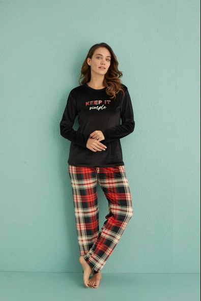 Gd Goldoremi 13309-6 Kadın Keep İt Kadife Uzun Kol Pijama Takım ürün görseli 1