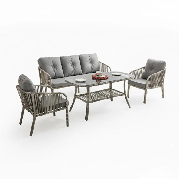 Capri Swing Artemis Üçlü Rattan Balkon Bahçe Takımı | Gri ürün görseli 1