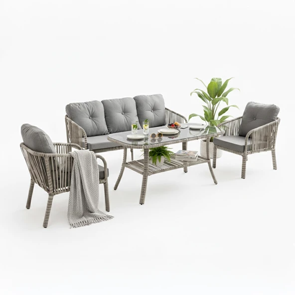 Capri Swing Artemis Üçlü Rattan Balkon Bahçe Takımı | Beyaz ürün görseli 1