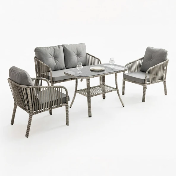 Capri Swing Artemis İkili Rattan Balkon Bahçe Takımı | Gri ürün görseli 1