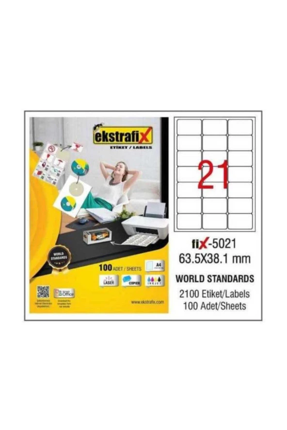Ekstrafix Lazer Etiket 100 YP 63.5x38.1 Laser-Copy-Inkjet FİX-5021 ürün görseli 1