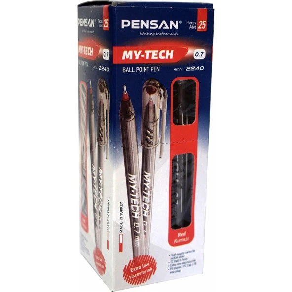 Pensan Tükenmez Kalem My-Tech 0.7 MM İğne Uç Kırmızı 25'Li ürün görseli 1