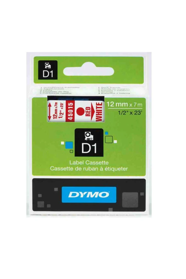 Dymo D1 Şerit Standart 12 MMx7 Metre Beyaz Üzerine Kırmızı ürün görseli 1