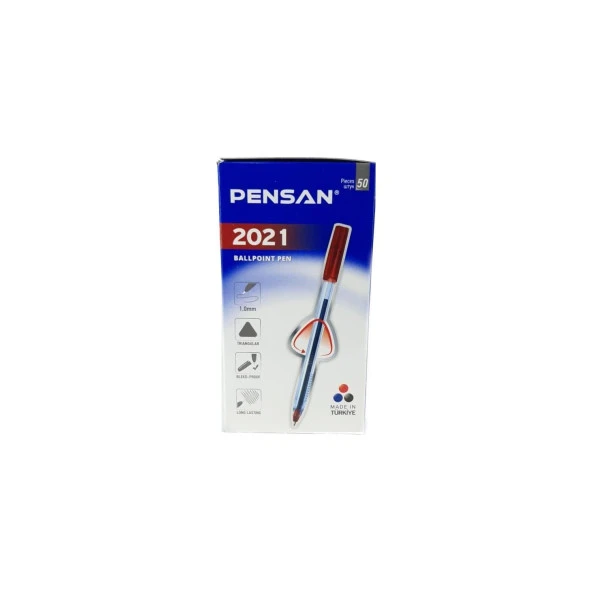 Pensan Tükenmez Kalem Üçgen Gövdeli Şeffaf Kırmızı 50 Lİ 2021 ürün görseli 1