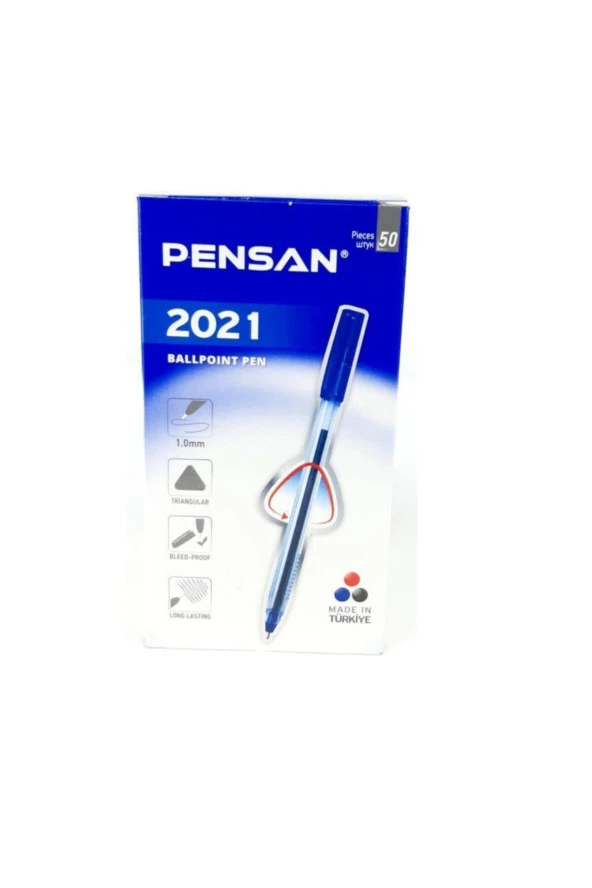 Pensan Tükenmez Kalem Üçgen Gövdeli Şeffaf Mavi 50 Lİ 2021 ürün görseli 1