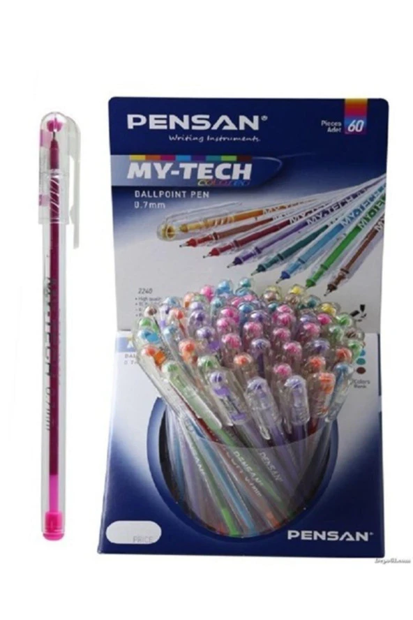 Pensan Tükenmez Kalem My-Tech 0.7 Mm İğne Uç 8 Renk 60 Lı Stand ürün görseli 1